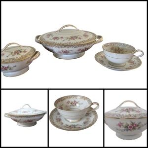 Noritake Somerset Fine China Serving Bowl Sugar Dish Tea Cup & Saucer Floral Set